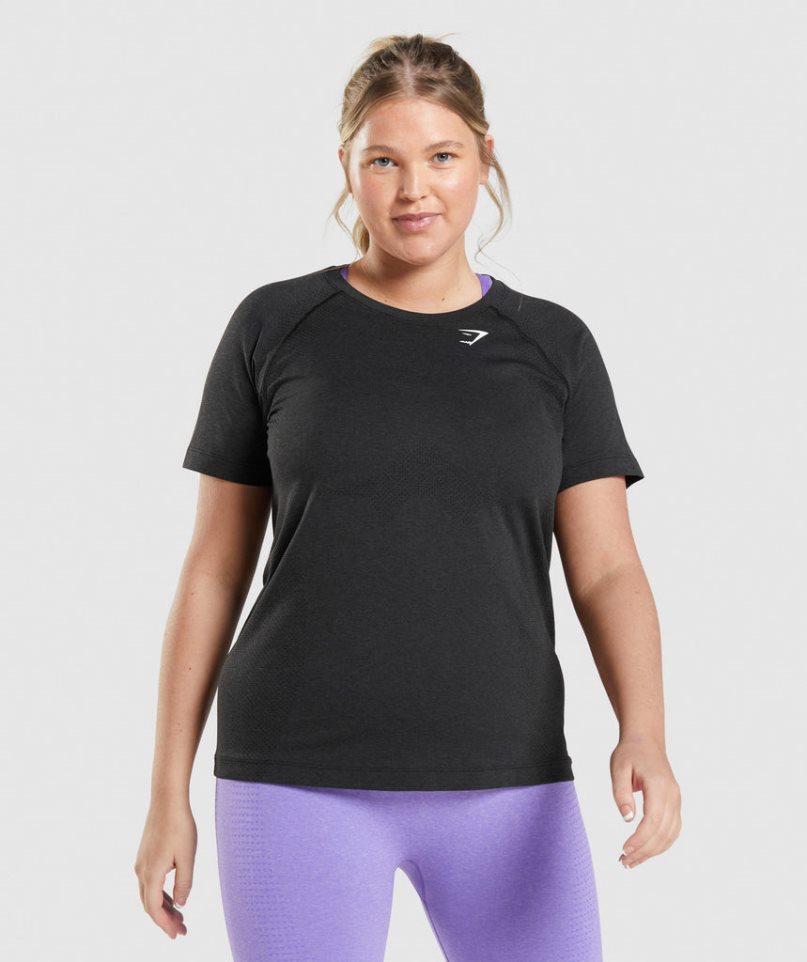 Women's Gymshark Vital Seamless 2.0 Light T-Shirts Black | NZ 4XWPAC